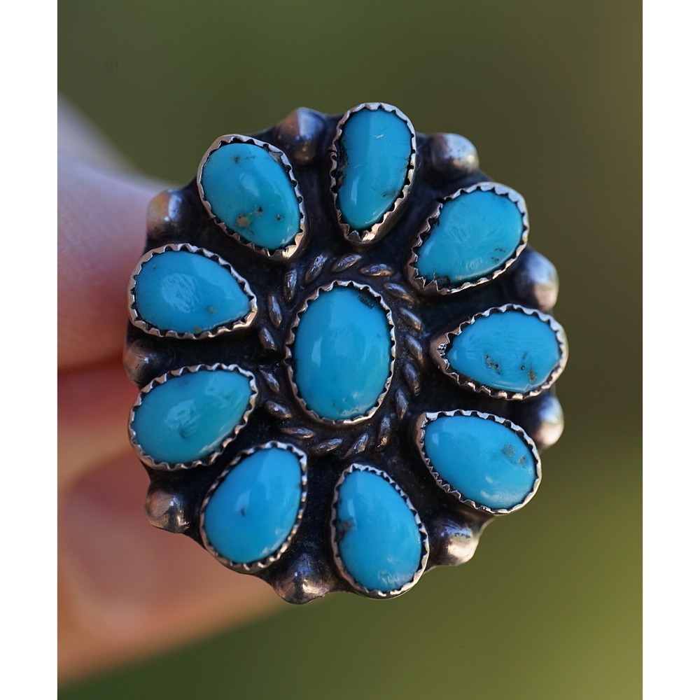 Paul & Nancy Leekity - Zuni Native Indian Sterling Silver Cluster Turqiouse Ring